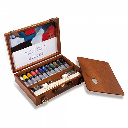 Sennelier Extra-Fine Oil Set Coffret bois garni - 12 x 40ml