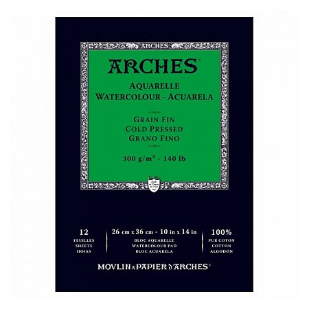 Arches Aquarelle Glued Pad 300g 12 sheets, grain Fin - 26x36cm