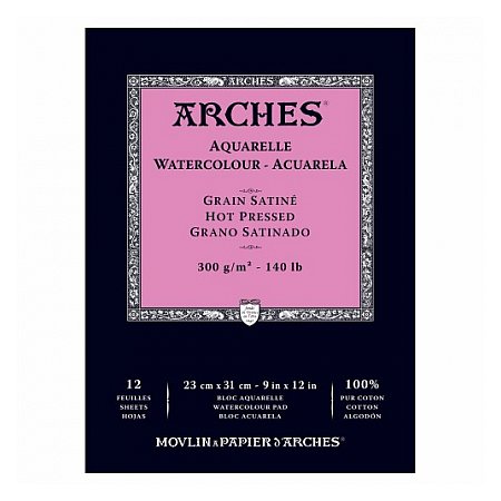 Arches Aquarelle Glued Pad 300g 12 sheets, grain Satin - 23x31cm