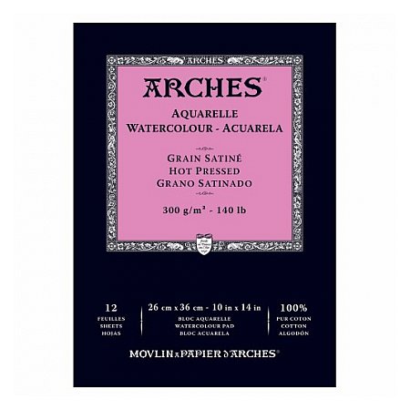 Arches Aquarelle Glued Pad 300g 12 sheets, grain Satin - 26x36cm