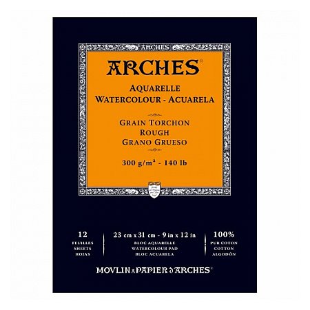 Arches Aquarelle Glued Pad 300g 12 sheets, grain Torchon - 23x31cm