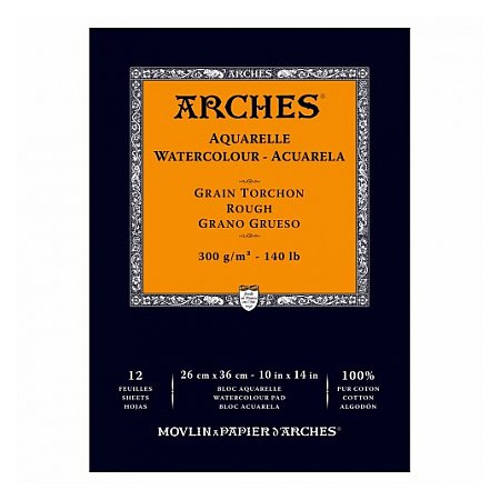 Arches Aquarelle Glued Pad 300g 12 sheets, grain Torchon - 26x36cm