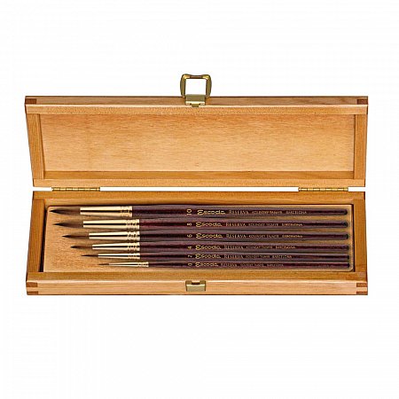 Escoda wood box nr 1200 with 6 watercolor brushes