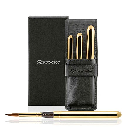 Escoda Reserva serie 1214 Gold Travel brush 3-set in synthetic leather case