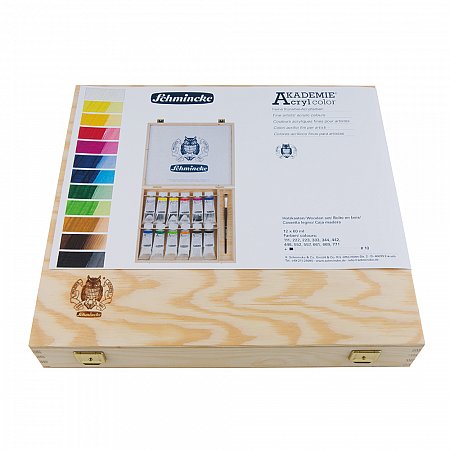 Akademie Acryl wooden set 12 x 60ml + 1 brush