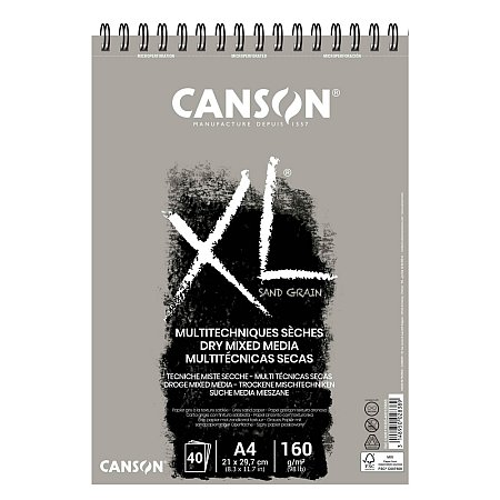 Canson XL Dry Mixed Media Sand Grain 40 Sheets 160g - A4 Grey 