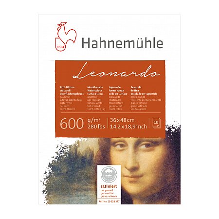 Hahnemuhle Leonardo, block 600g,10 ark, hot pressed - 36x48cm