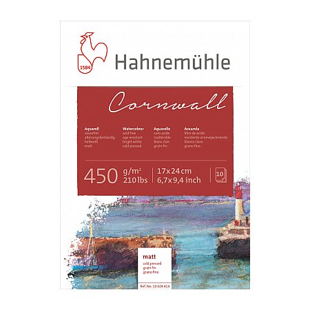 Hahnemuhle Cornwall, block 450g,10 ark, matt (grain fin) - 17x24cm