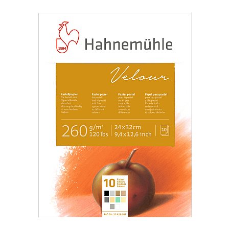 Hahnemuhle, pastellblock Velour, 10 färger 260g 10ark - 24x32cm