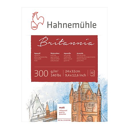 Hahnemuhle Britannia, block 300g,12 ark, matt (grain fin) - 24x32cm