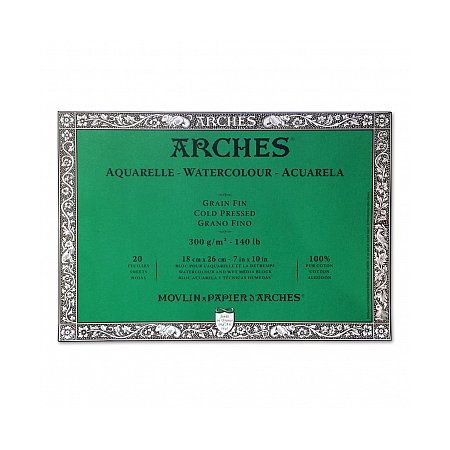Arches Aquarelle, block 300g, 20 ark, Grain Fin - 18x26cm