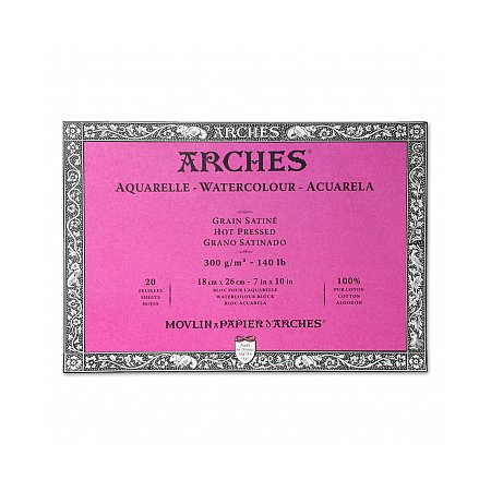 Arches Aquarelle, block 300g, 20 ark, Grain Satine - 18x26cm