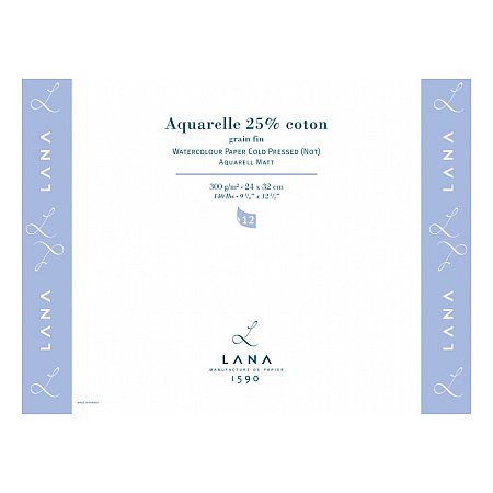 Lana Aquarelle grain fin 300g, block lim hela, 12 ark - 36x48cm
