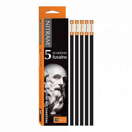 Nitram Academie Fusains Charcoal, 5st /ask - HB (medium)