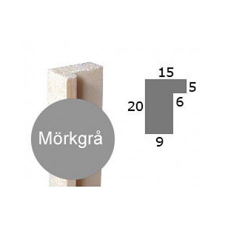 Ramlist furu, mörkgrå - 15x20mm 210cm