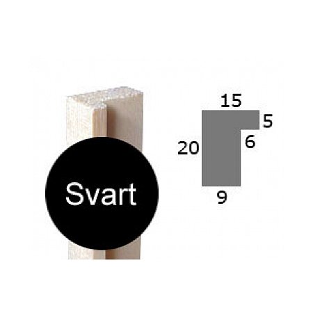 Ramlist furu, svart - 15x20mm 250cm