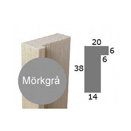 Ramlist furu, mörkgrå - 20x38mm 225cm