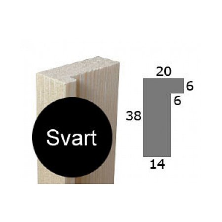 Ramlist furu, svart - 20x38mm 180cm