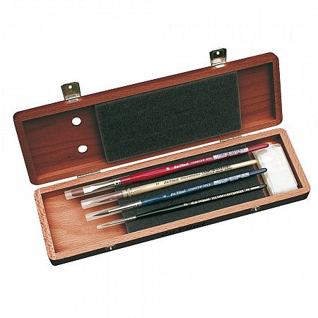 Da Vinci Water Colour Brush Set 5280 - 4 brushes in wooden box (walnut colour)